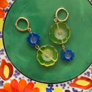 Floral Lime & Blue Earrings